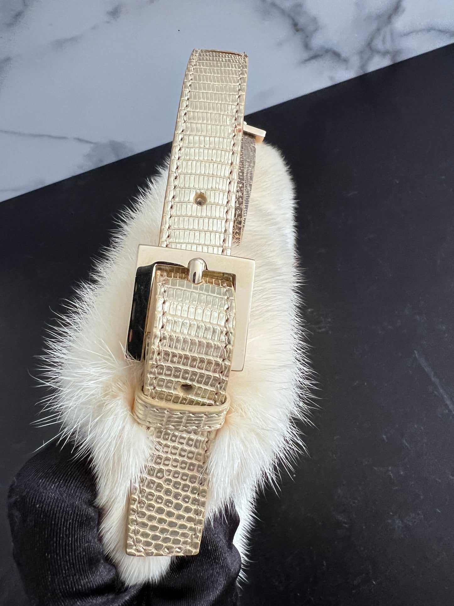 Fendi natural white mink fur baguette