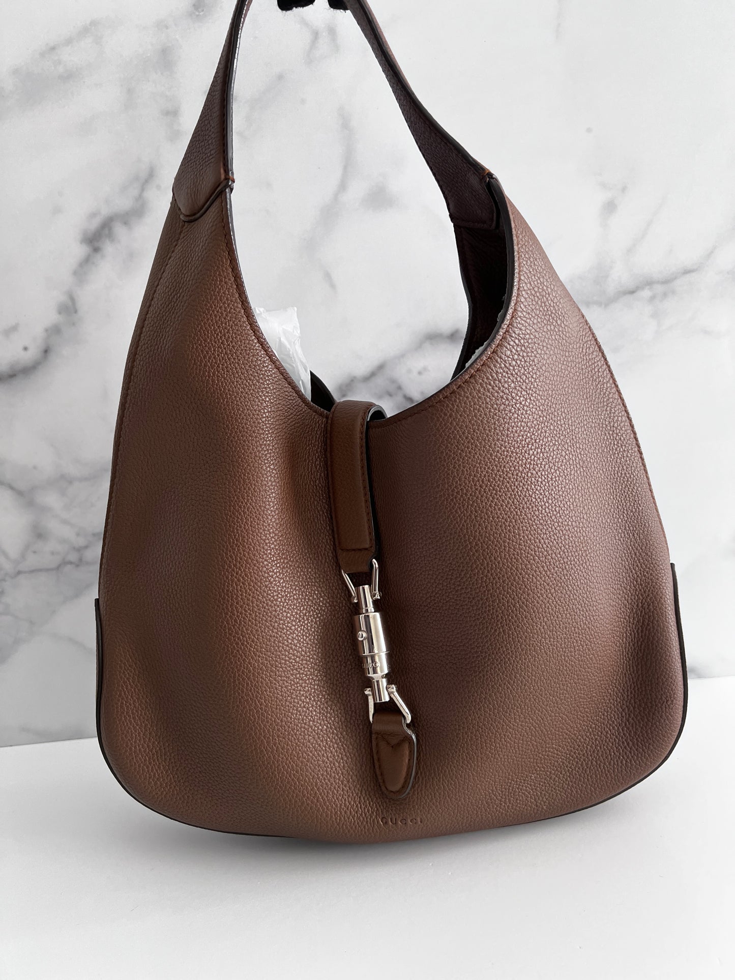 Gucci brown grain leather hobo bag