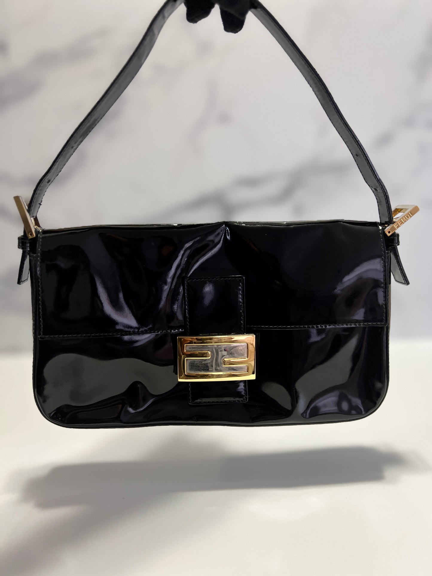 Fendi black patent baguette