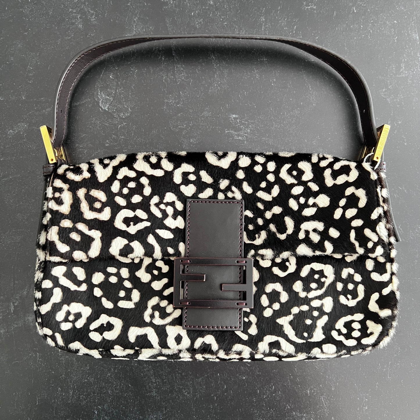 NWOT! Fendi black & white cheetah print pony hair baguette