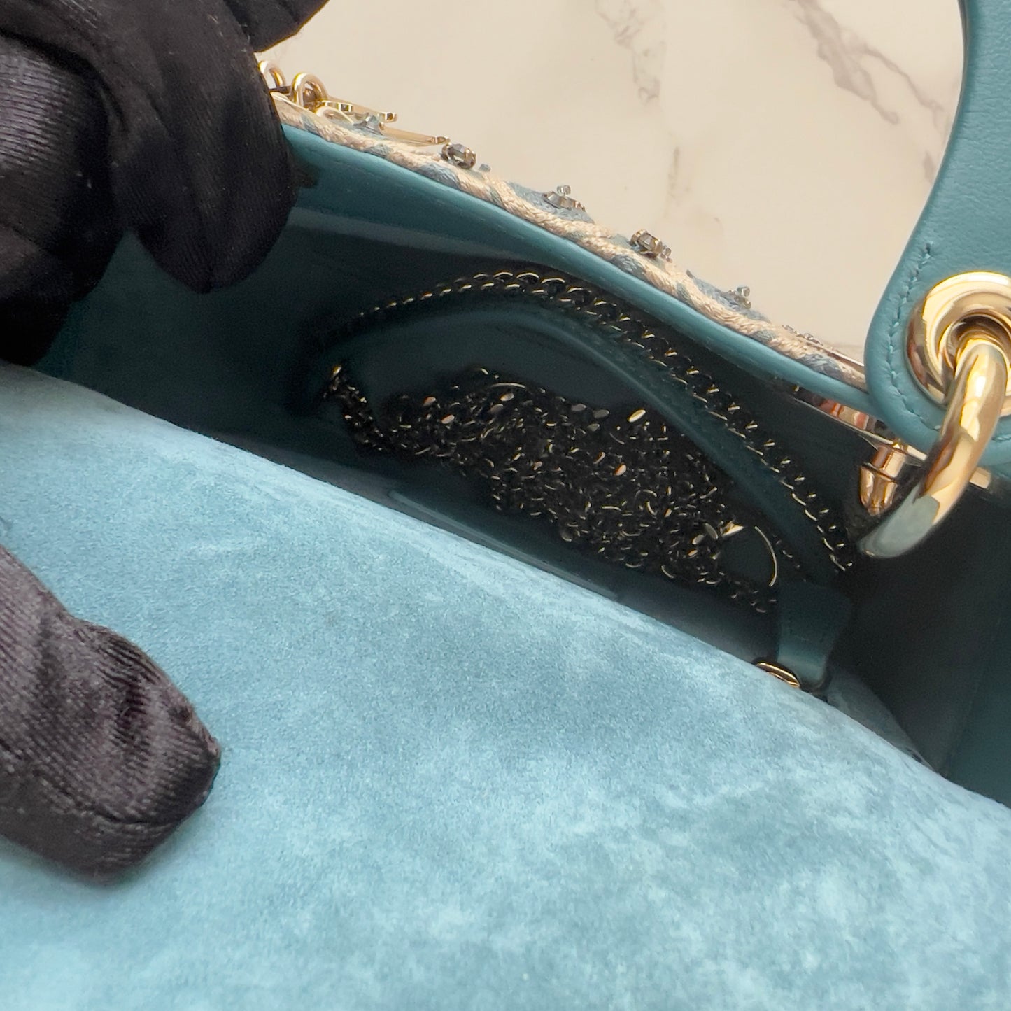 Dior Blue Mini Embellished Ladydior bag