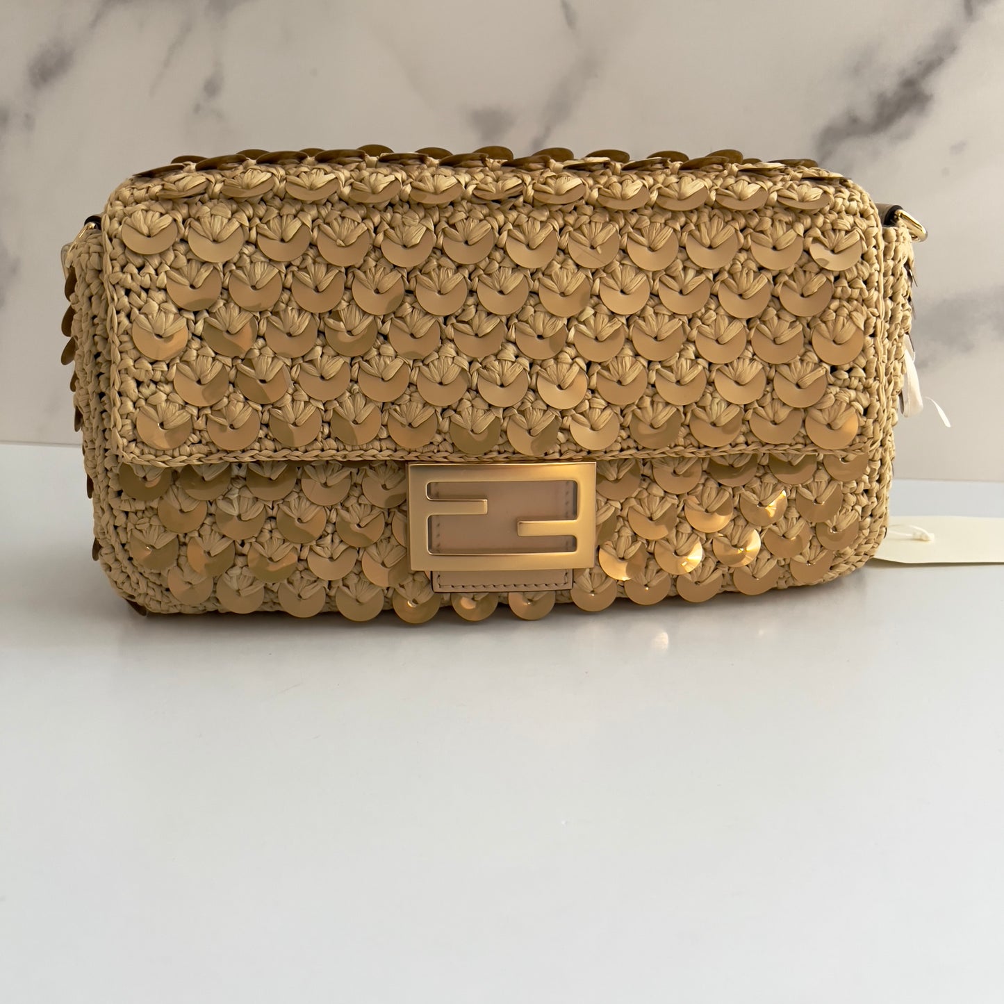 NWT! Fendi Raffia & Sequin Baguette