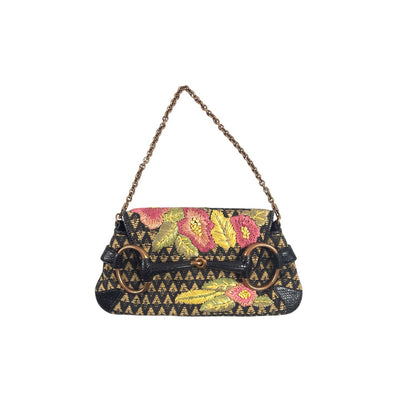 Vintage Tom Ford GUCCI Raffia Embroidered Horsebit Chain Bag