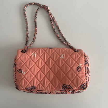 Vintage Chanel Pink Bandana Paisley Qualitied Canva Flap Bag