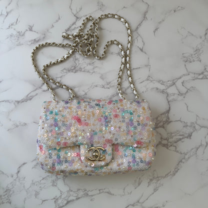 Chanel 2026 limited edition colorful sequin pearls mini rectangular flap bag
