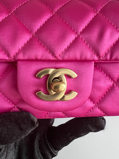 Chanel extra mini pink satin flap bag, like new