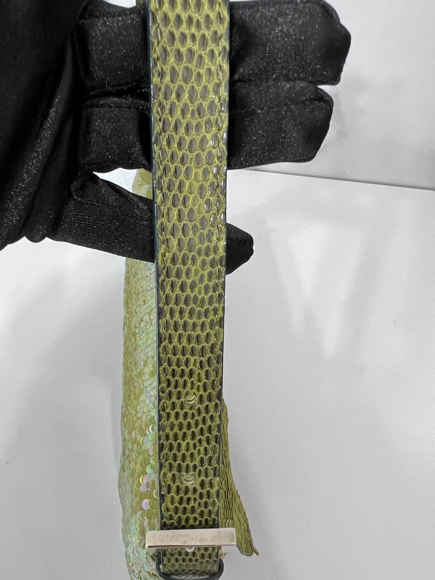 Fendi green sequin lizard trimmed baguette