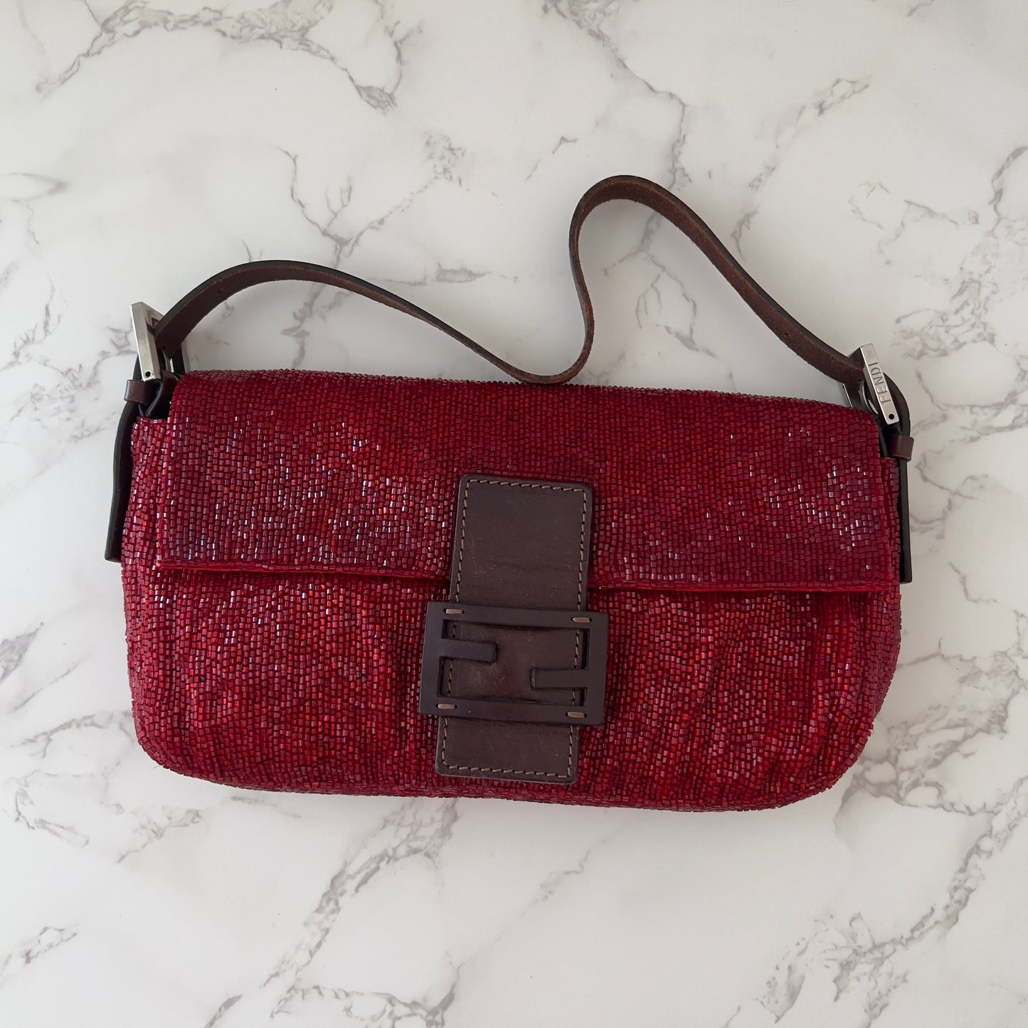 Vintage Fendi Red Beaded Baguette