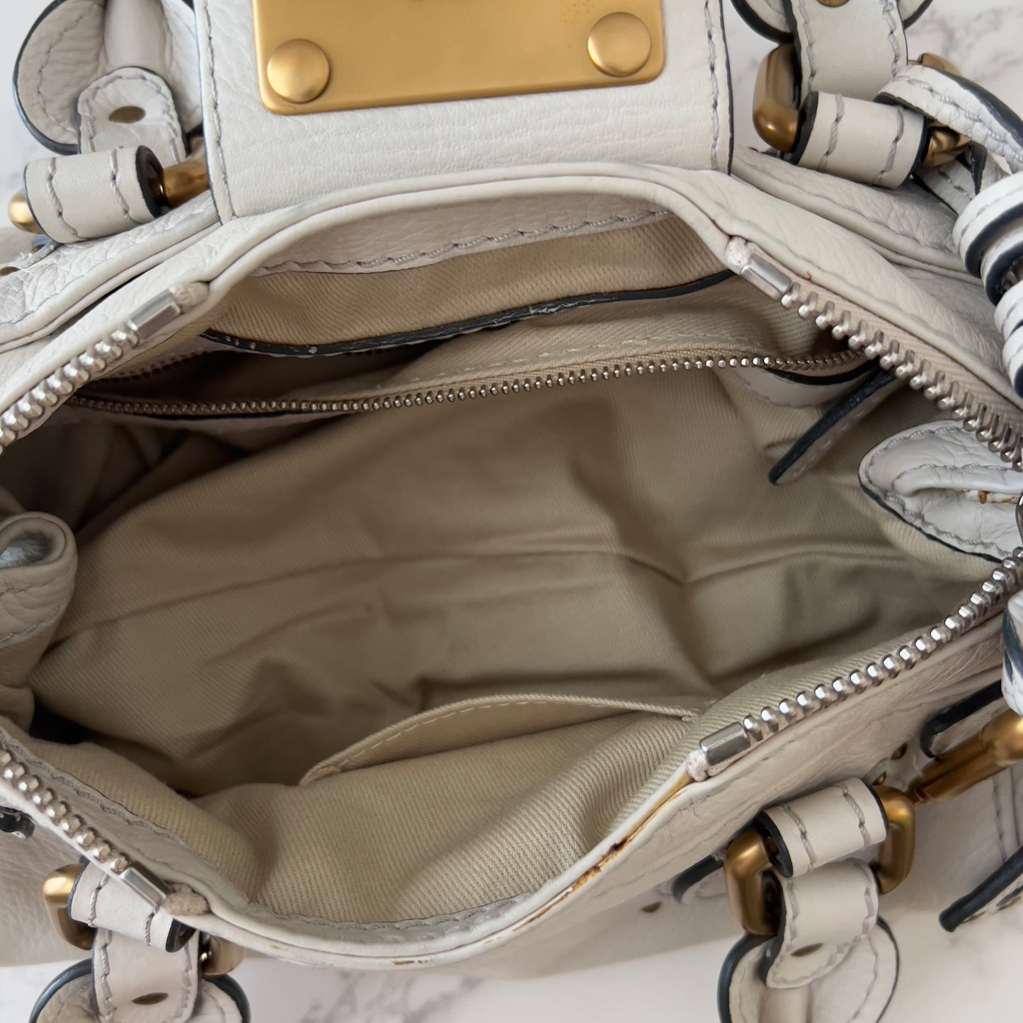 Chloé small Paddington padlock leather tote bag white