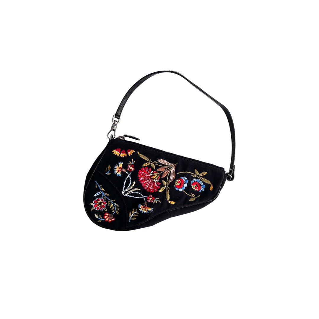 Dior floral embroidered small saddle bag