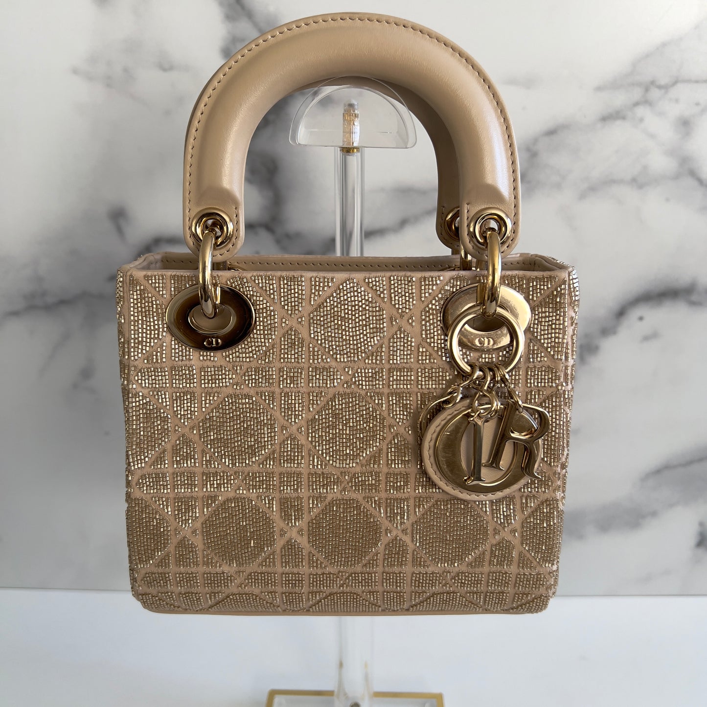 Dior Mini Tan Beaded Ladydior Bag