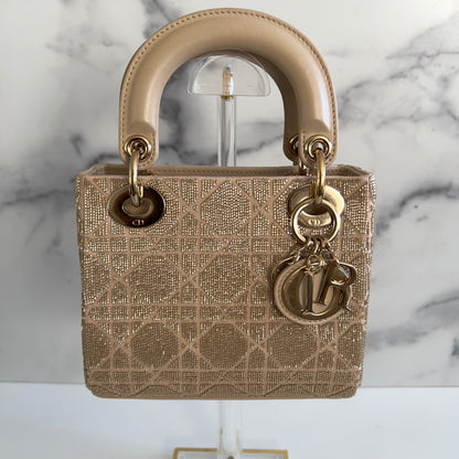 Dior Mini Tan Beaded Ladydior Bag