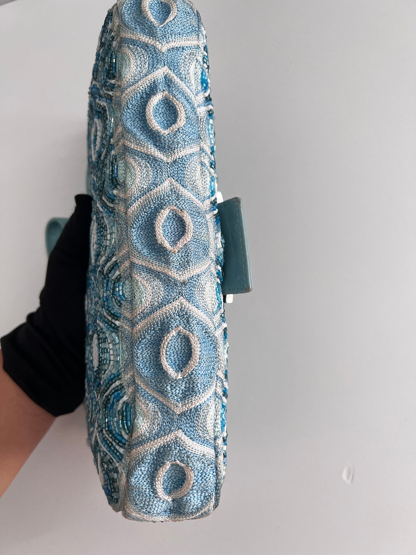 Fendi light blue wave pattern beaded baguette