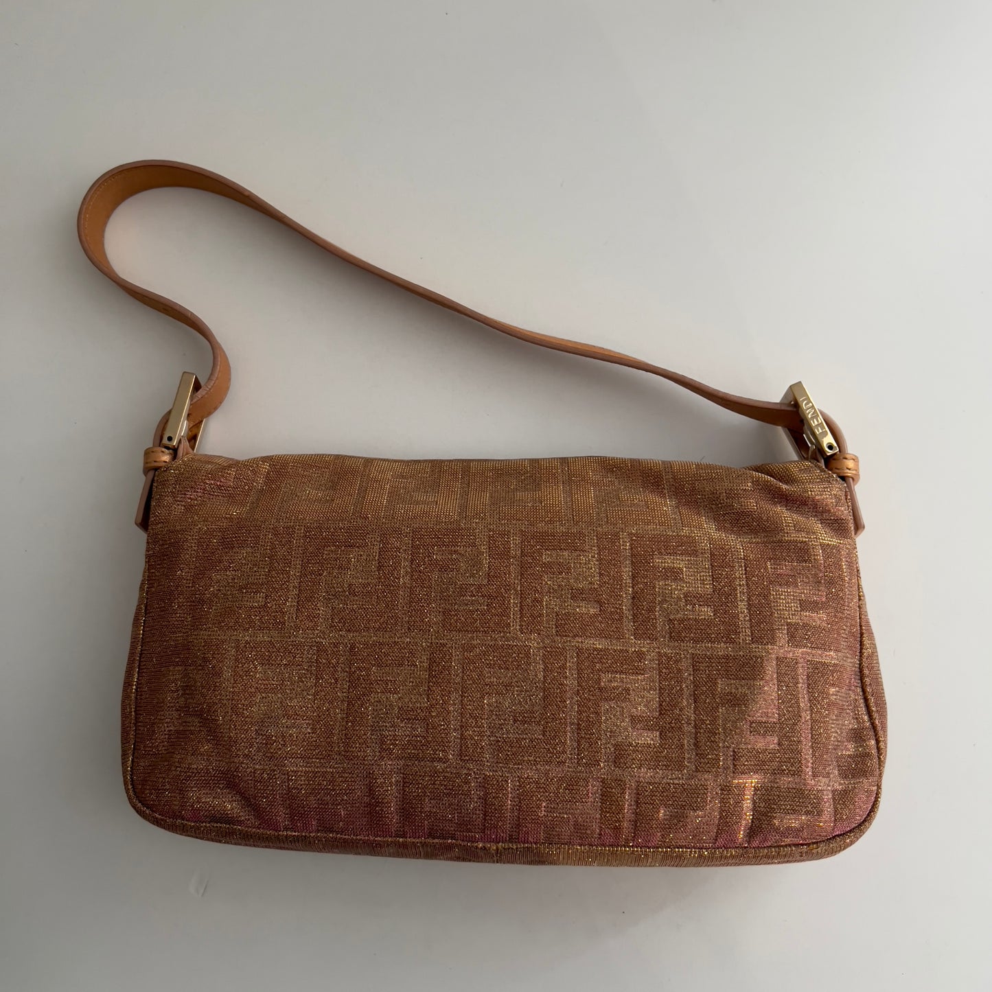 Fendi Peach Metallic Zucca Baguette