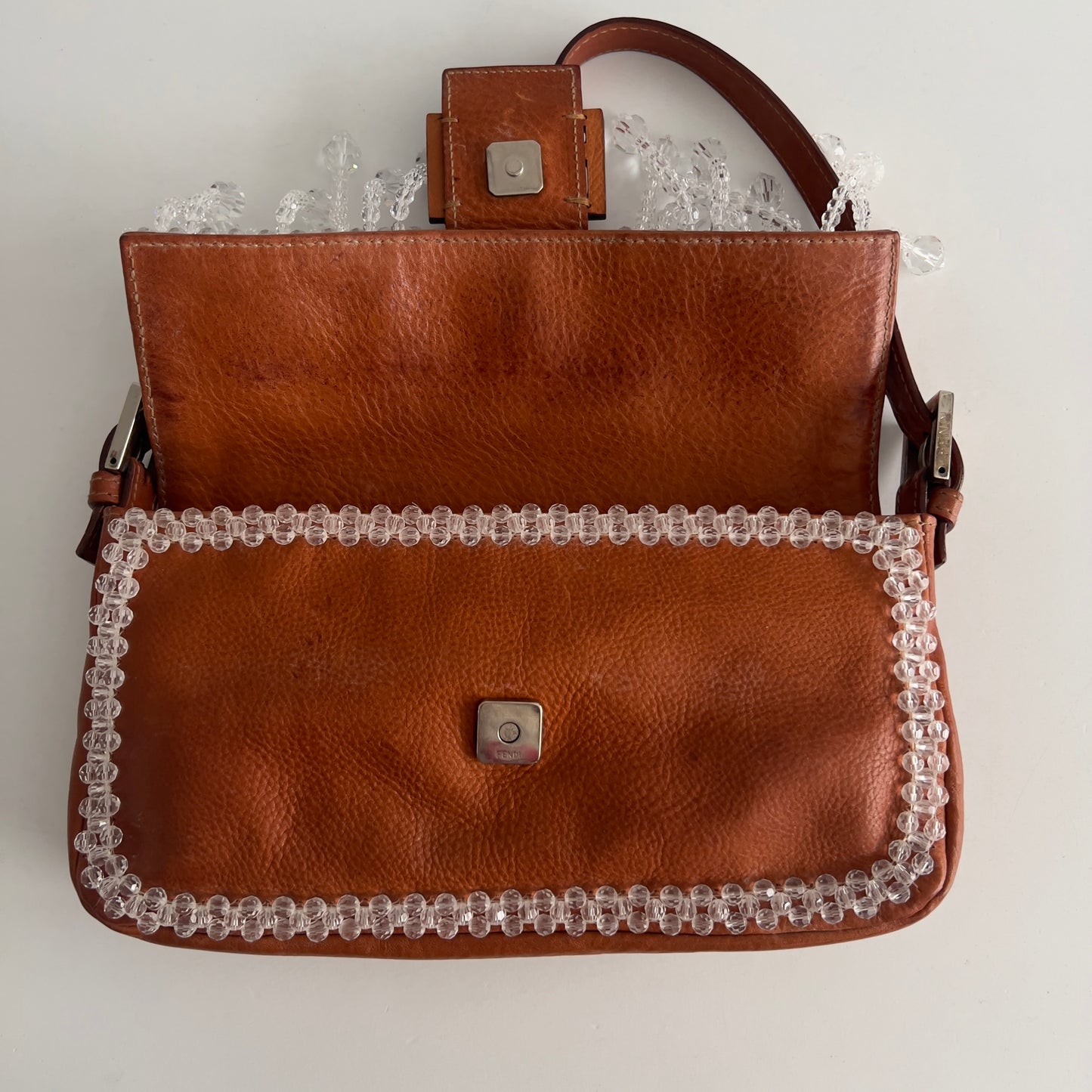 Vintage Crystal Fringe Leather Baguette
