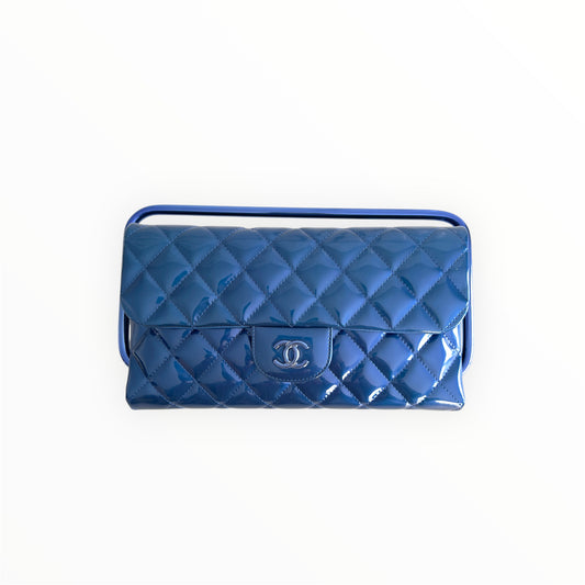 Chanel Runway Metallic Blue Patent Clutch Bag