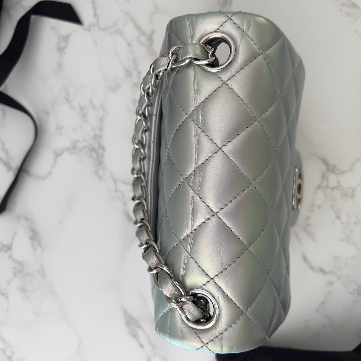 Chanel Silver Iridescent Classic Square Flap Bag
