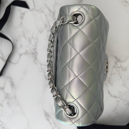 Chanel Silver Iridescent Classic Square Flap Bag