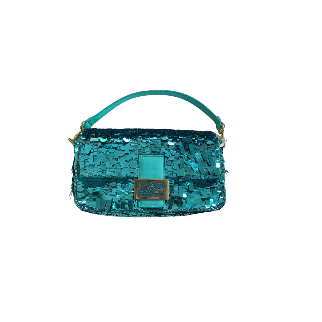 Iconic Fendi turquoise sequin baguette