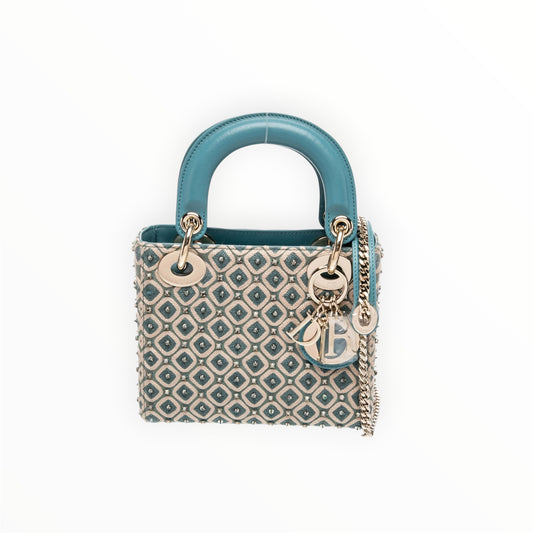 Dior Blue Mini Embellished Ladydior bag