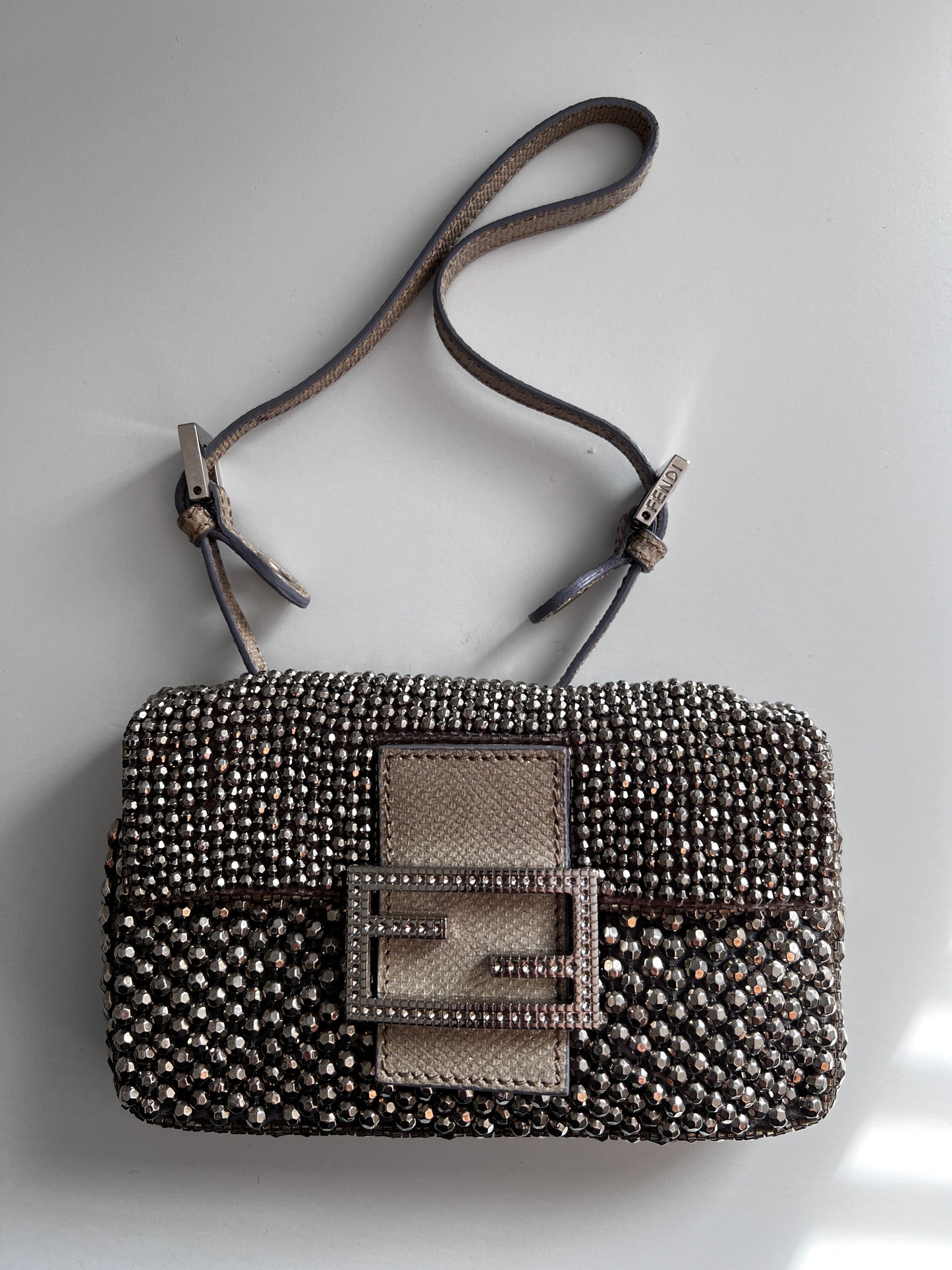 Fendi 3 way silver beaded mini baguette