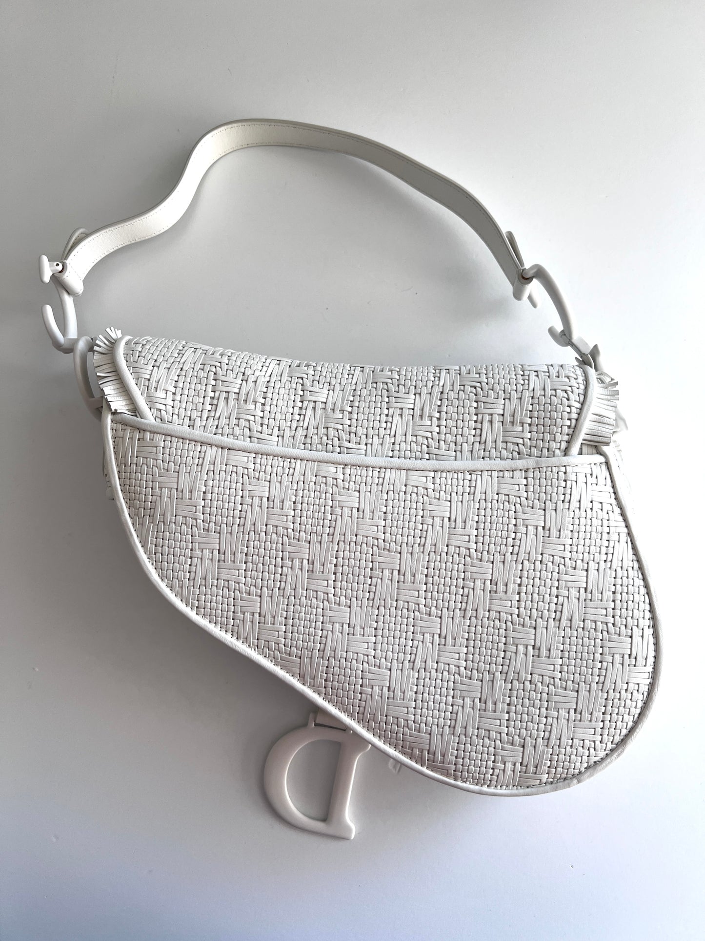 Dior leather woven white saddle bag