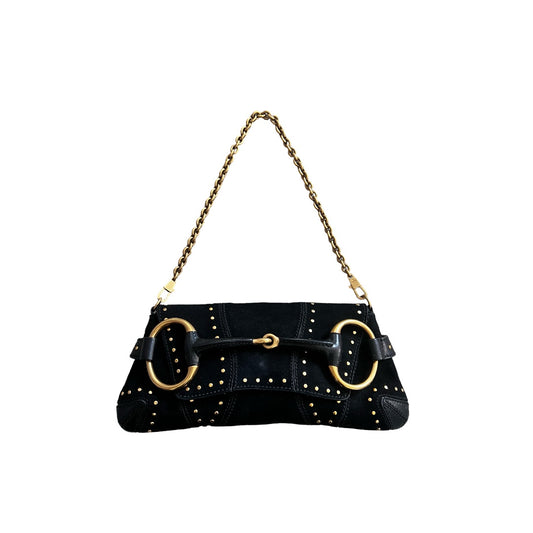 Gucci black suede studs horsebit chain by Tom Ford