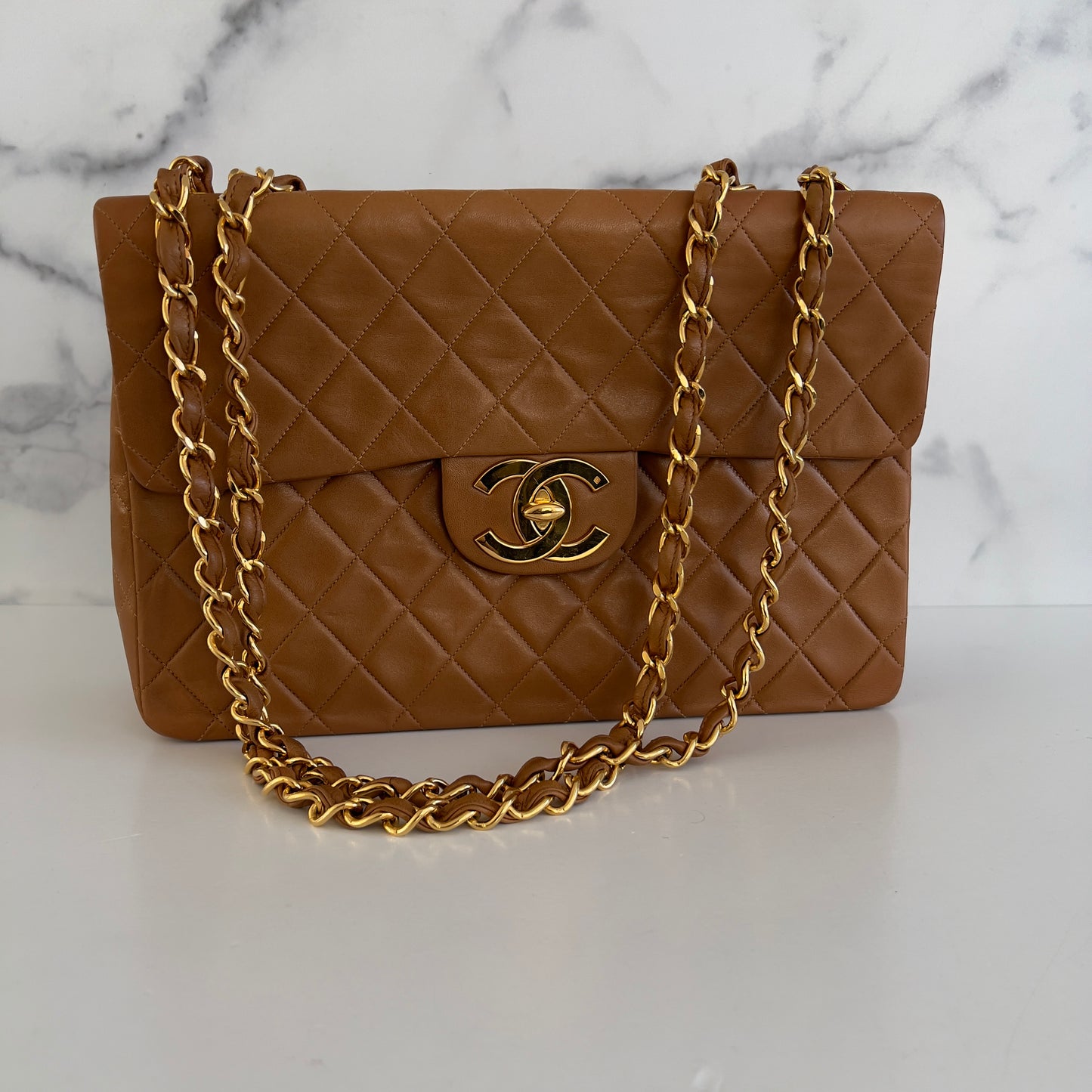 Vintage Chanel Jumbo Caramel Lamb Leather Flap Bag