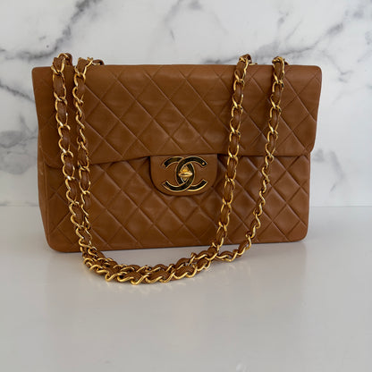Vintage Chanel Jumbo Caramel Lamb Leather Flap Bag