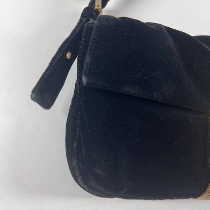 Fendi Black Velvet Gold Tassel Baguette