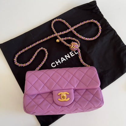 Chanel Lavender Lamb Skin Mini Rectangular Crush Flap Bag