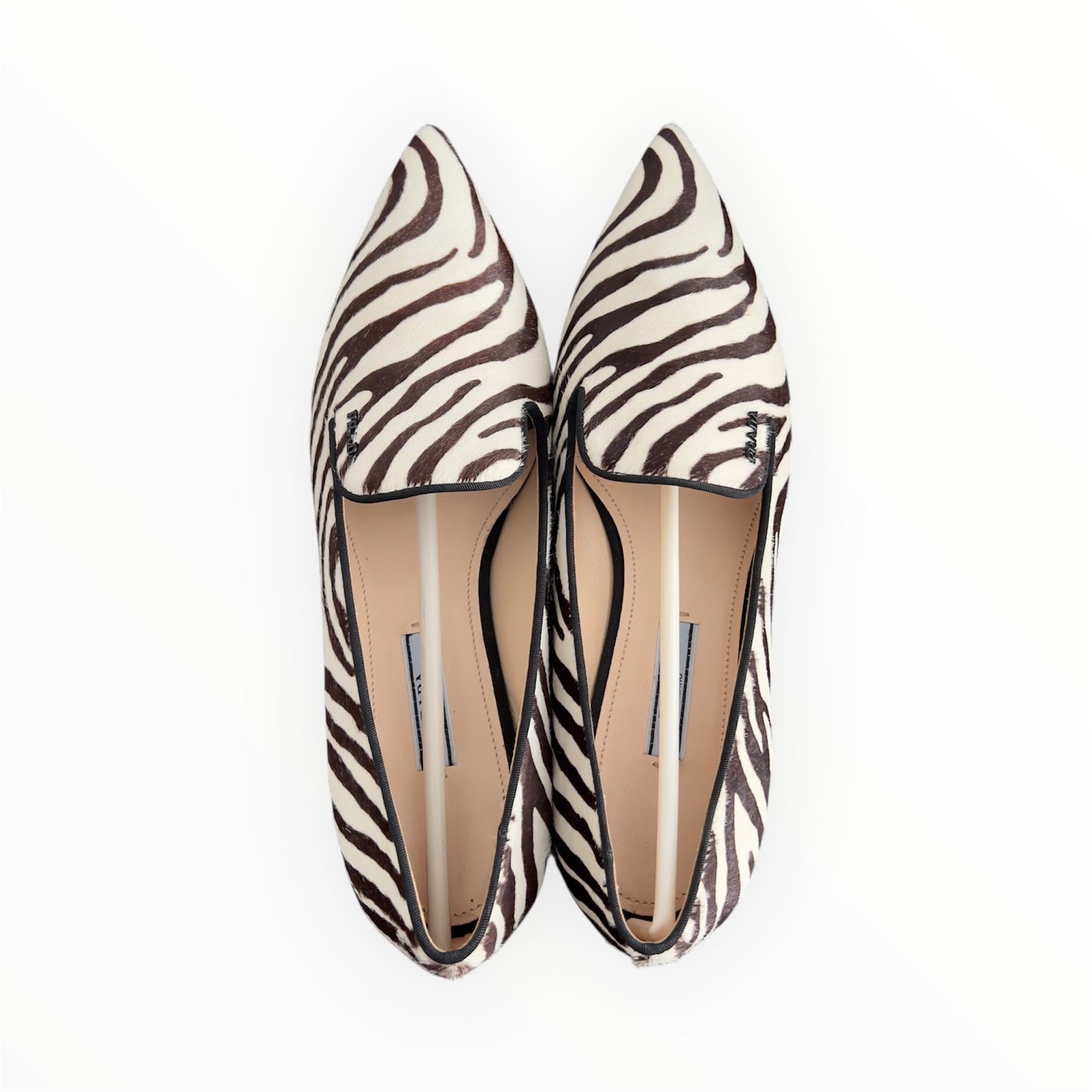 Prada Zebra Print Pony Hair Flap Shoes Size 8