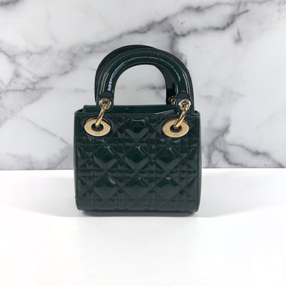 Dior Mini Green Patent Cannage Ladydior Bag