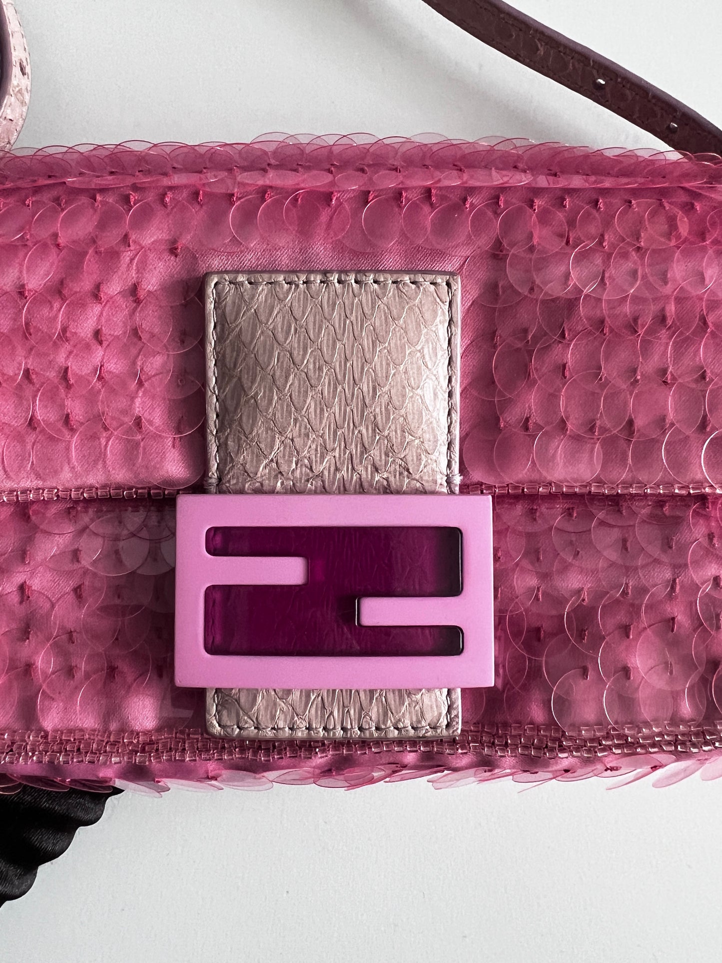 Fendi pink mini sequin baguette