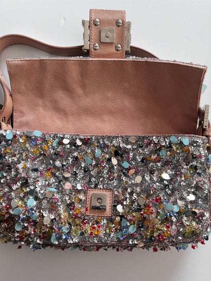 Rare Fendi multicolored diamond and sequin baguette