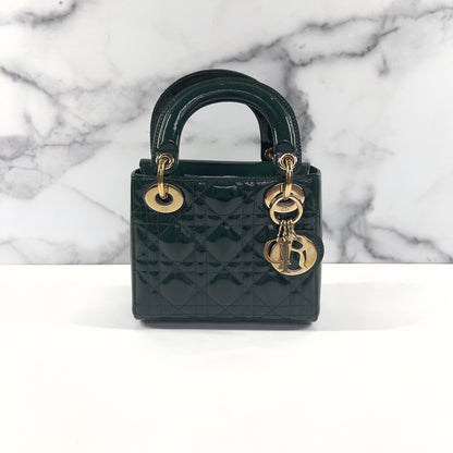 Dior Mini Green Patent Cannage Ladydior Bag