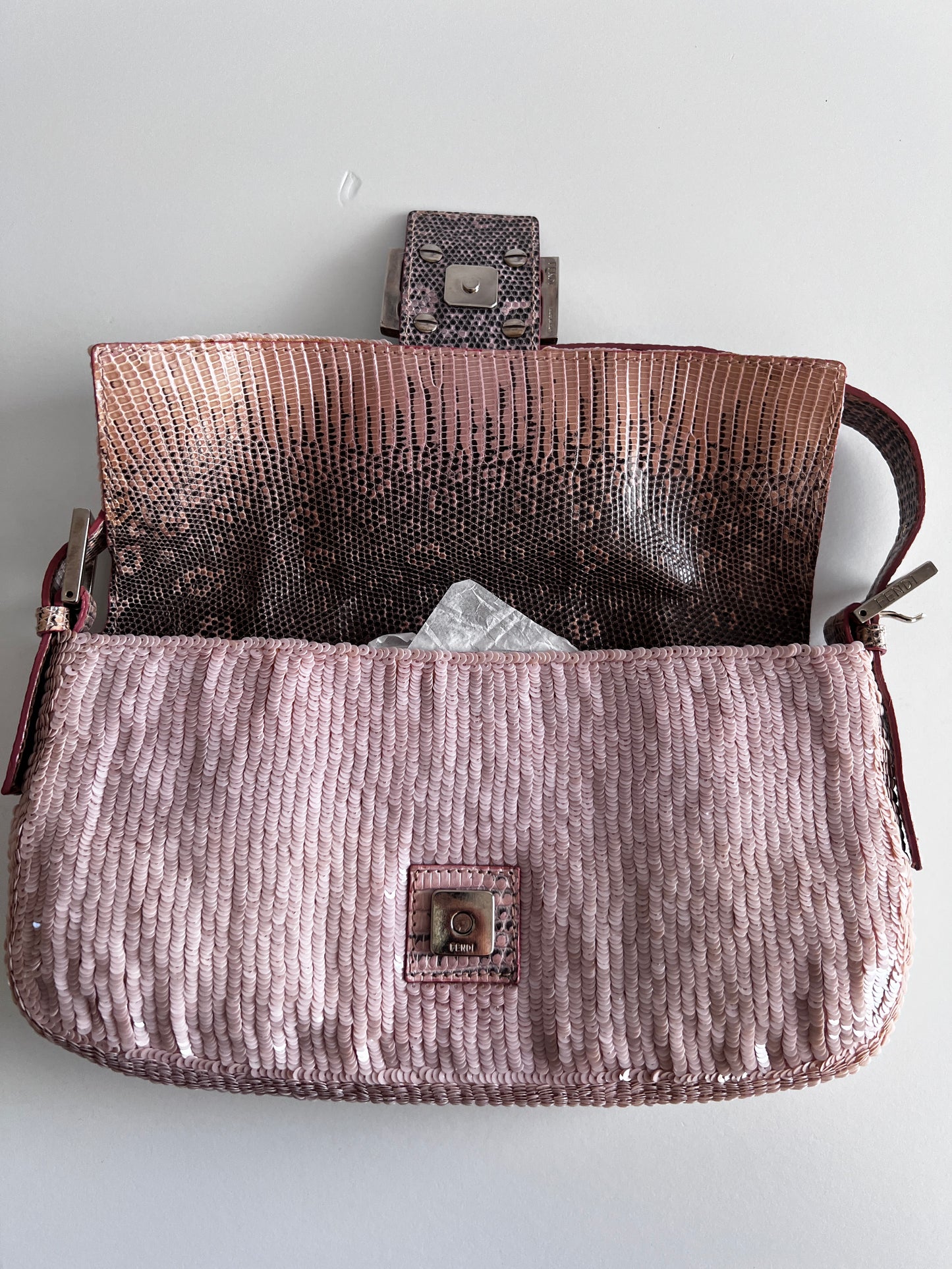 Vintage Fendi Sakura pink sequin baguette