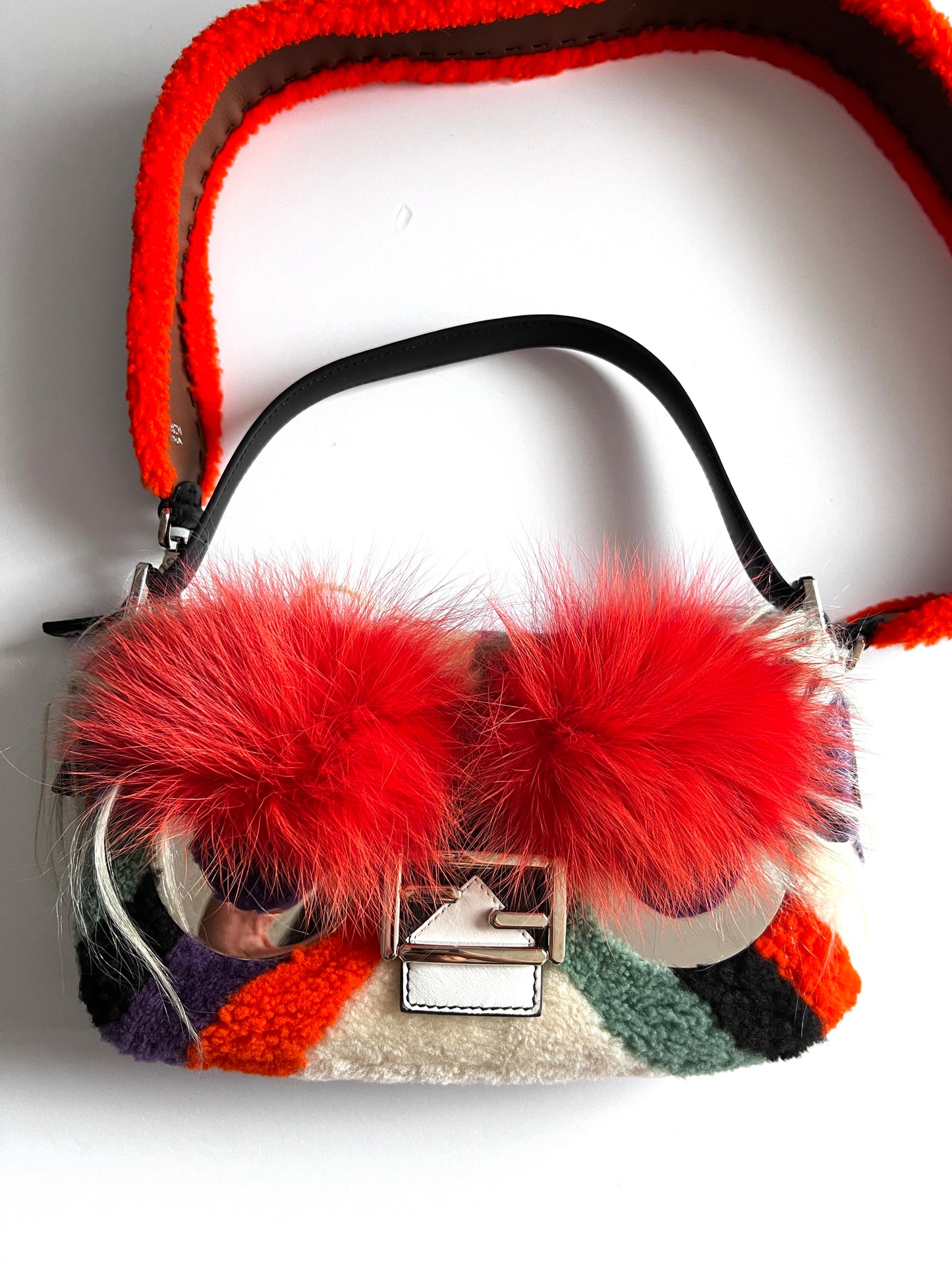 Fendi Angry Bird shearling baguette with long strap