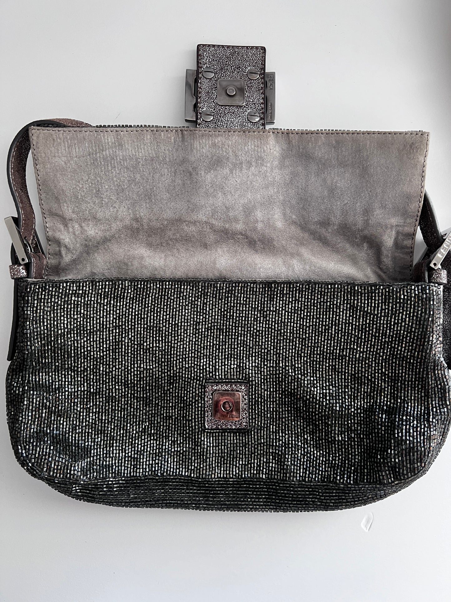 Fendi Charcoal color beaded baguette