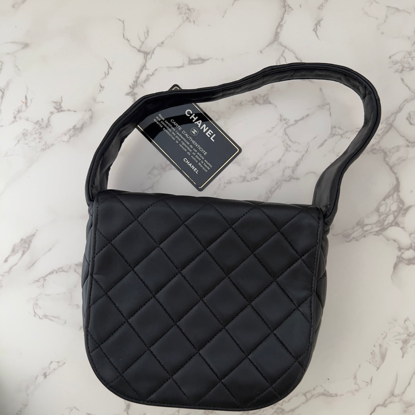 Vintage Chanel Quilted Small Lambskin Tote Bag with Mirror