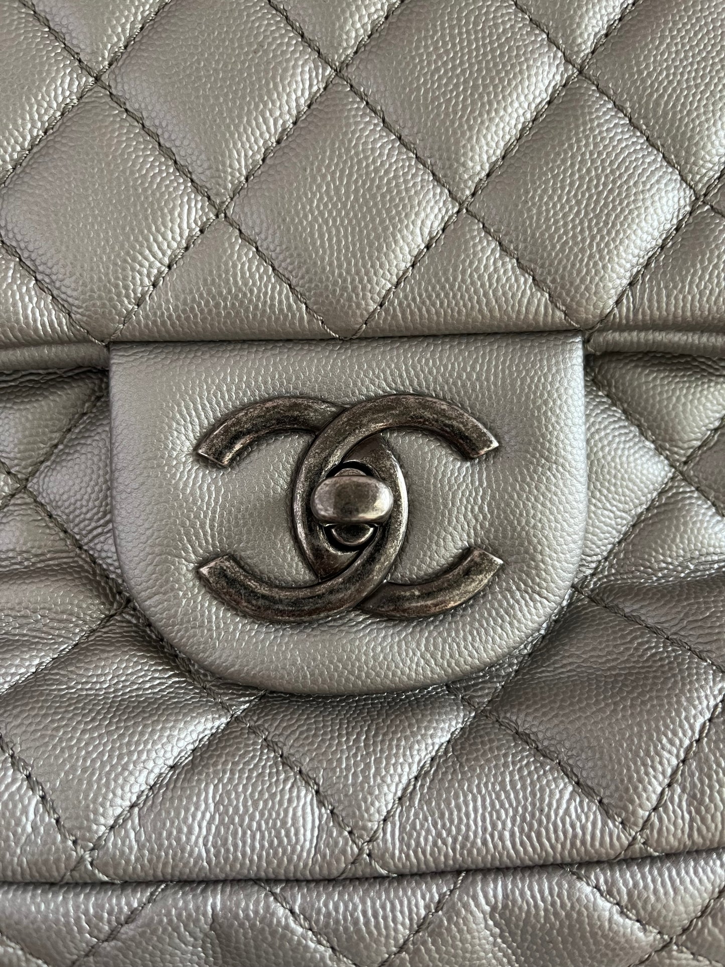 Chanel silver XXL size flap bag