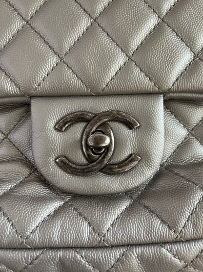 Chanel silver XXL size flap bag