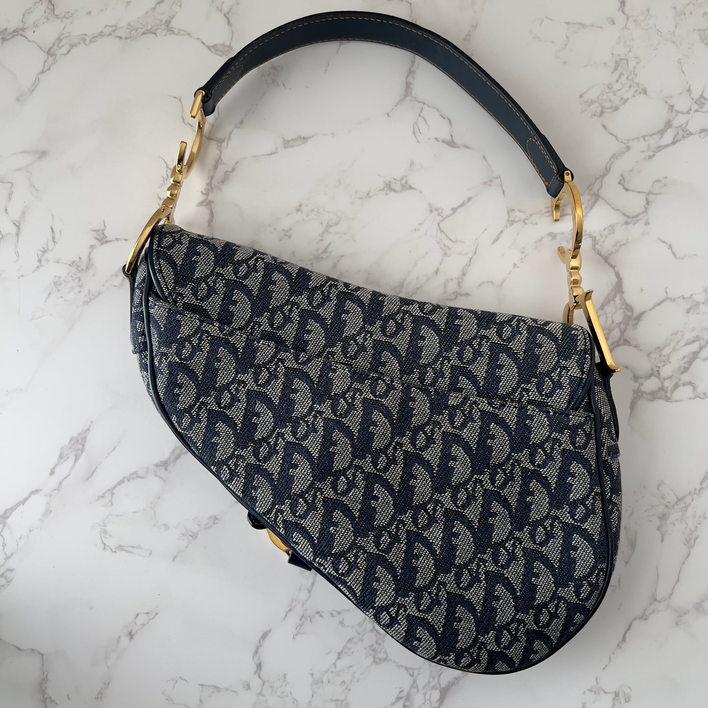 Vintage Christian Dior Blue Diorissimo Jacquard Saddle Bag