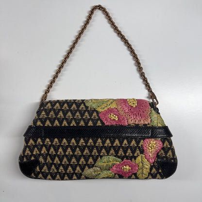 Vintage Tom Ford GUCCI Raffia Embroidered Horsebit Chain Bag