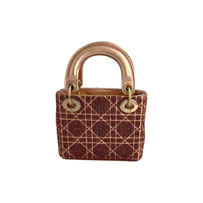 Dior Metallic Rose Beaded Cannage Micro Ladydior bag