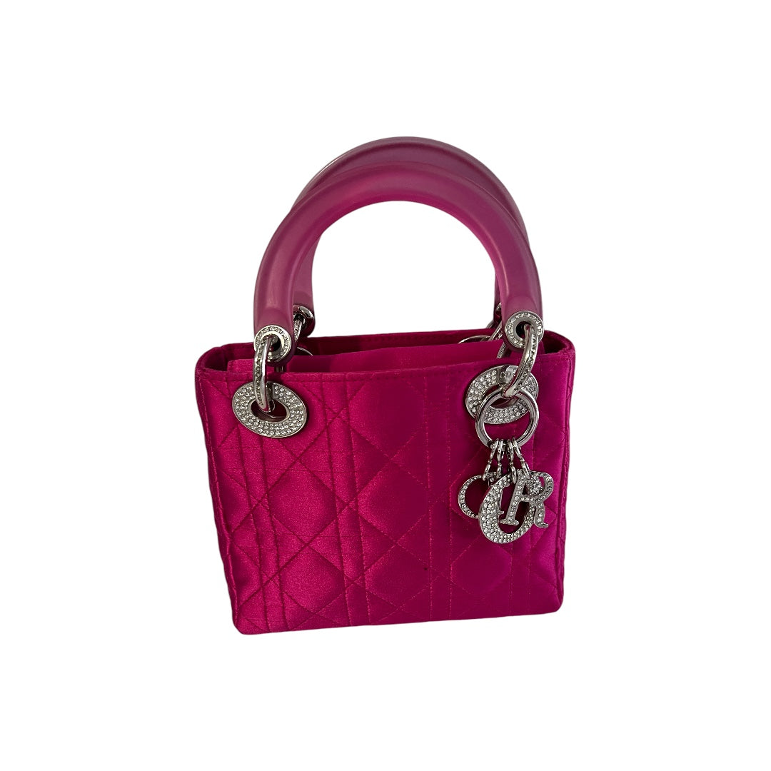 Vintage pink satin mini Lady Dior bag