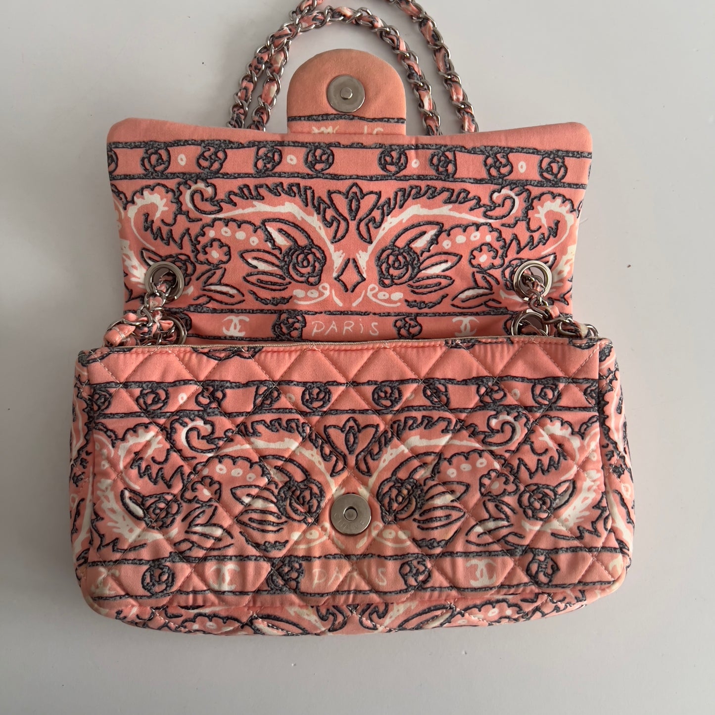 Vintage Chanel Pink Bandana Paisley Qualitied Canva Flap Bag