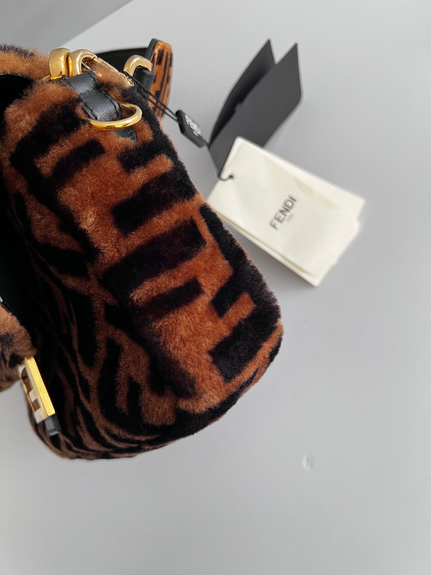 Fendi FF shearling baguette with FF velvet strap