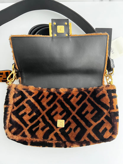 Fendi FF shearling baguette with FF velvet strap