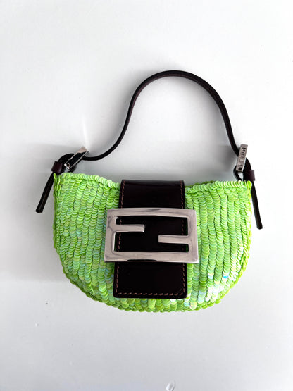 Vintage  neon green small sequin croissant bag